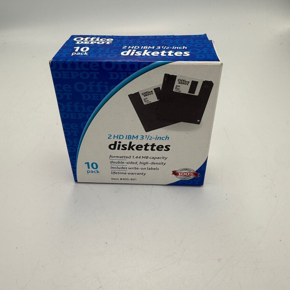 Office Depot 3.5 Inch Floppy Diskettes 10 Pack 2HD IBM Formatted 1.44MB 405-891